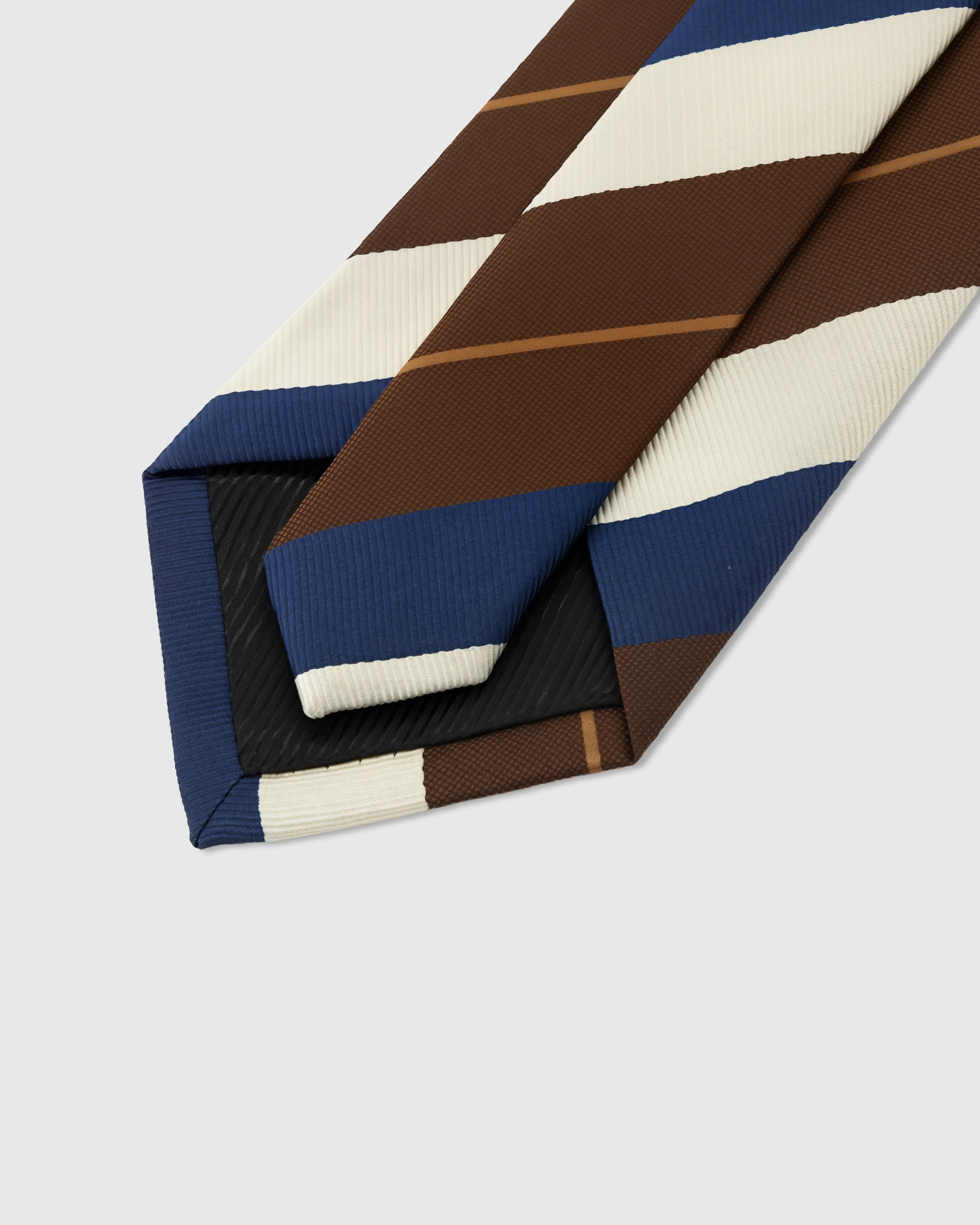 STICKYZOO Claret Broad Stripe Tie back detail showing structured interlining and hand-finished slip stitching, 145 x 8 cm
