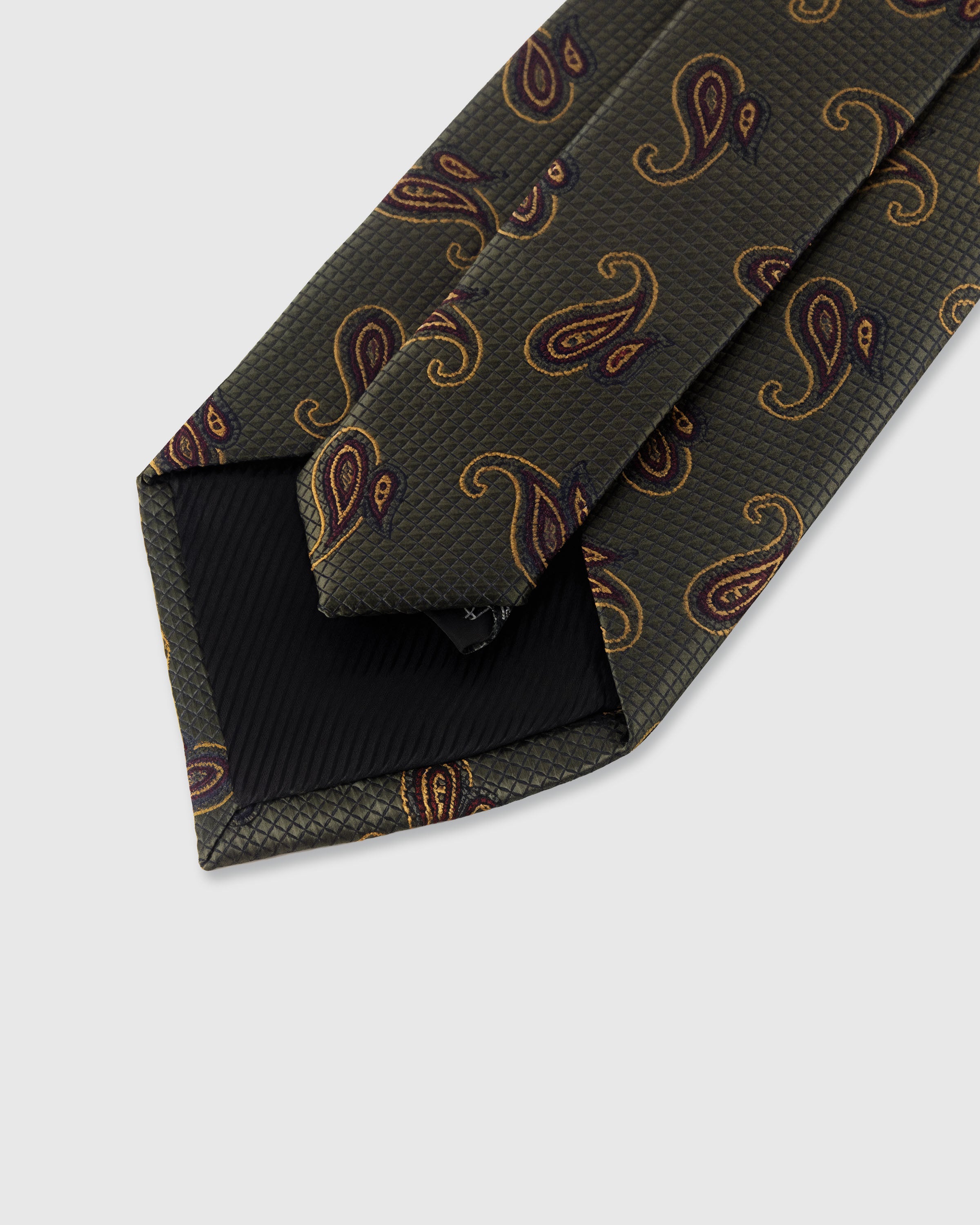 STICKYZOO Moss Paisley Tie — 45° bias-cut Italian method, structured interlining, hand-finished interior