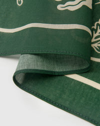 STICKYZOO forest herbarium silk scarf edge showing the ivory border line on pure silk
