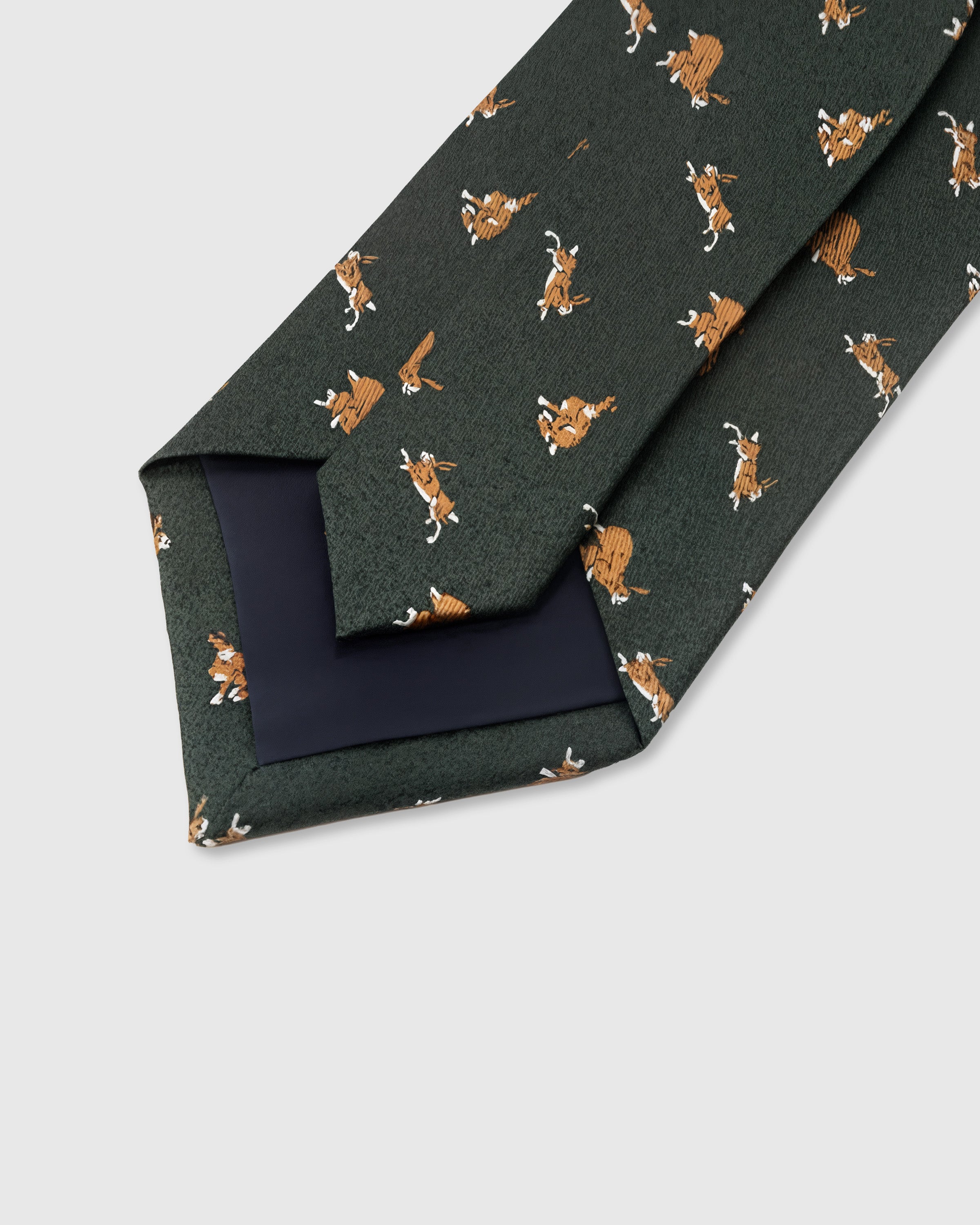 STICKYZOO Charcoal Dachshund Tie construction showing structured interlining and hand-finished slip stitching, 100,000+ sold