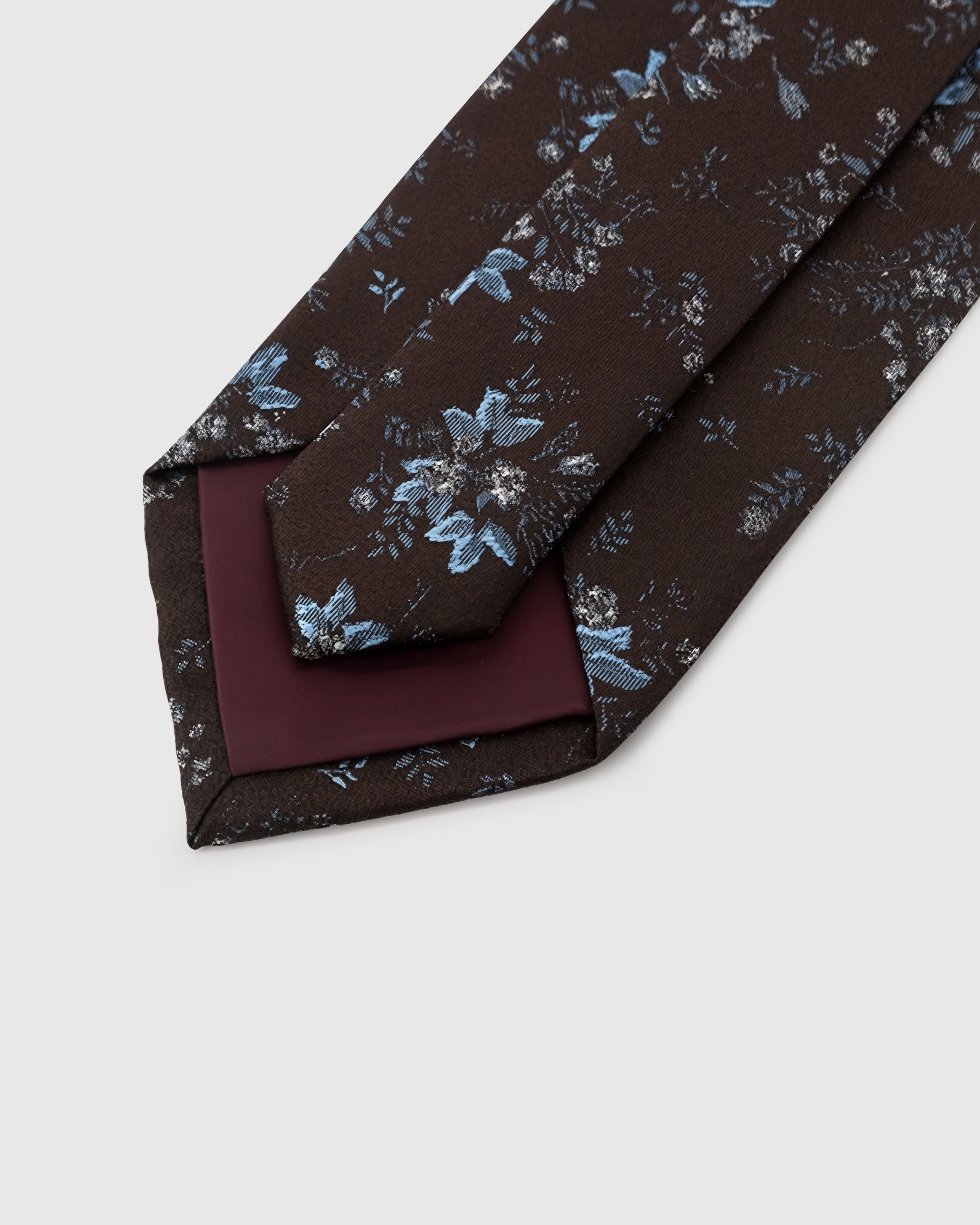 STICKYZOO Espresso Blossom Tie construction with structured interlining and hand-finished slip stitching, 145 x 8 cm