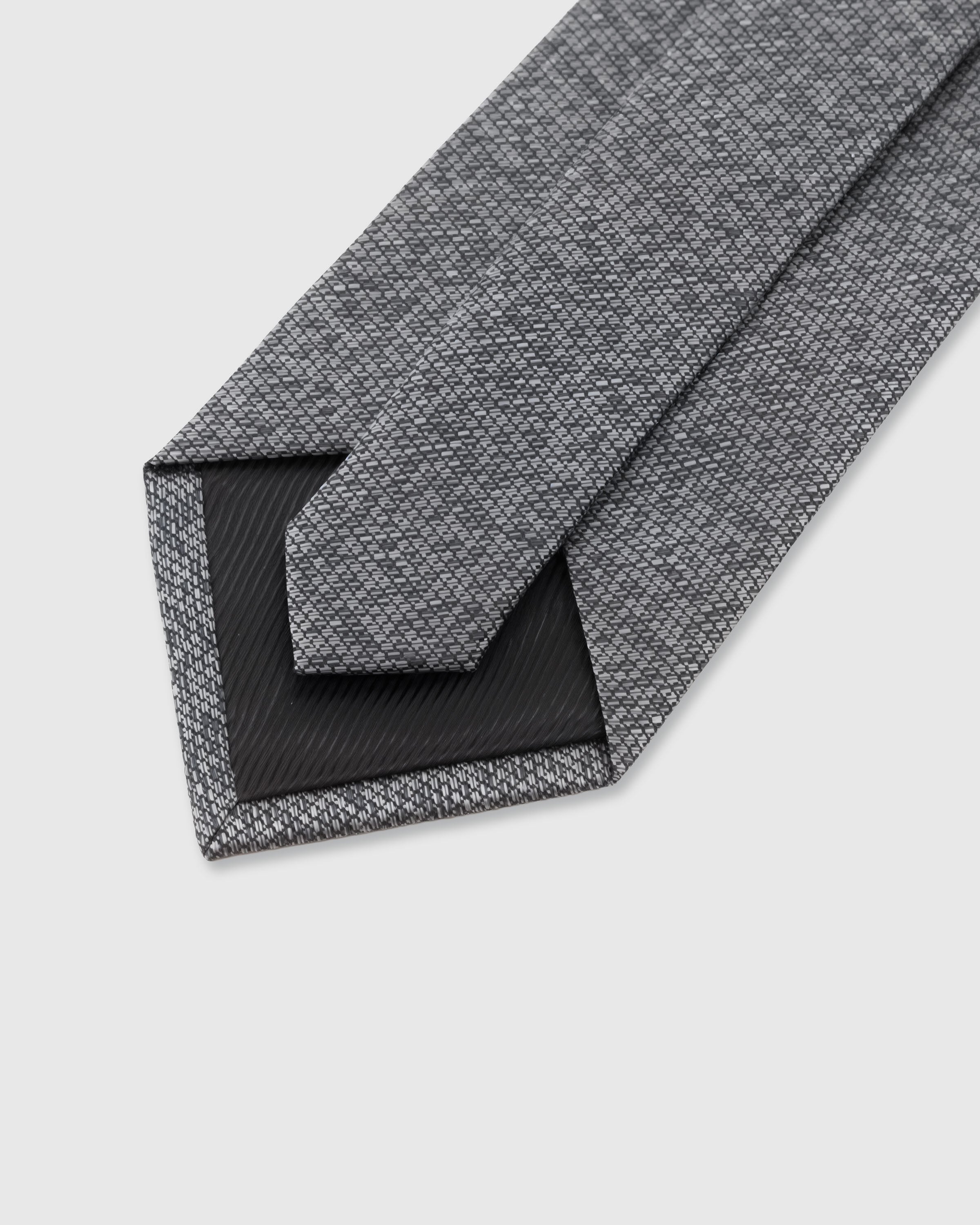 STICKYZOO Graphite Lattice Tie — 45° bias-cut Italian method, structured interlining, hand-finished interior