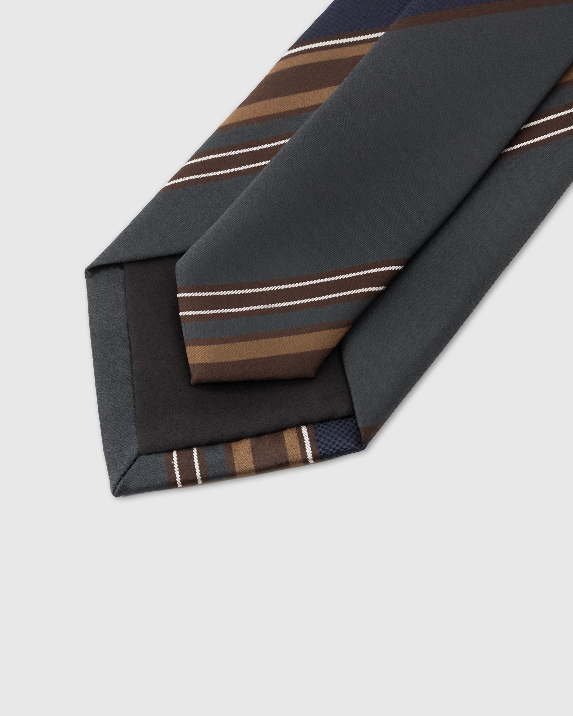 STICKYZOO Midnight Club Stripe Tie interior detail showing structured interlining and hand-finished slip stitching, 145 × 8 cm