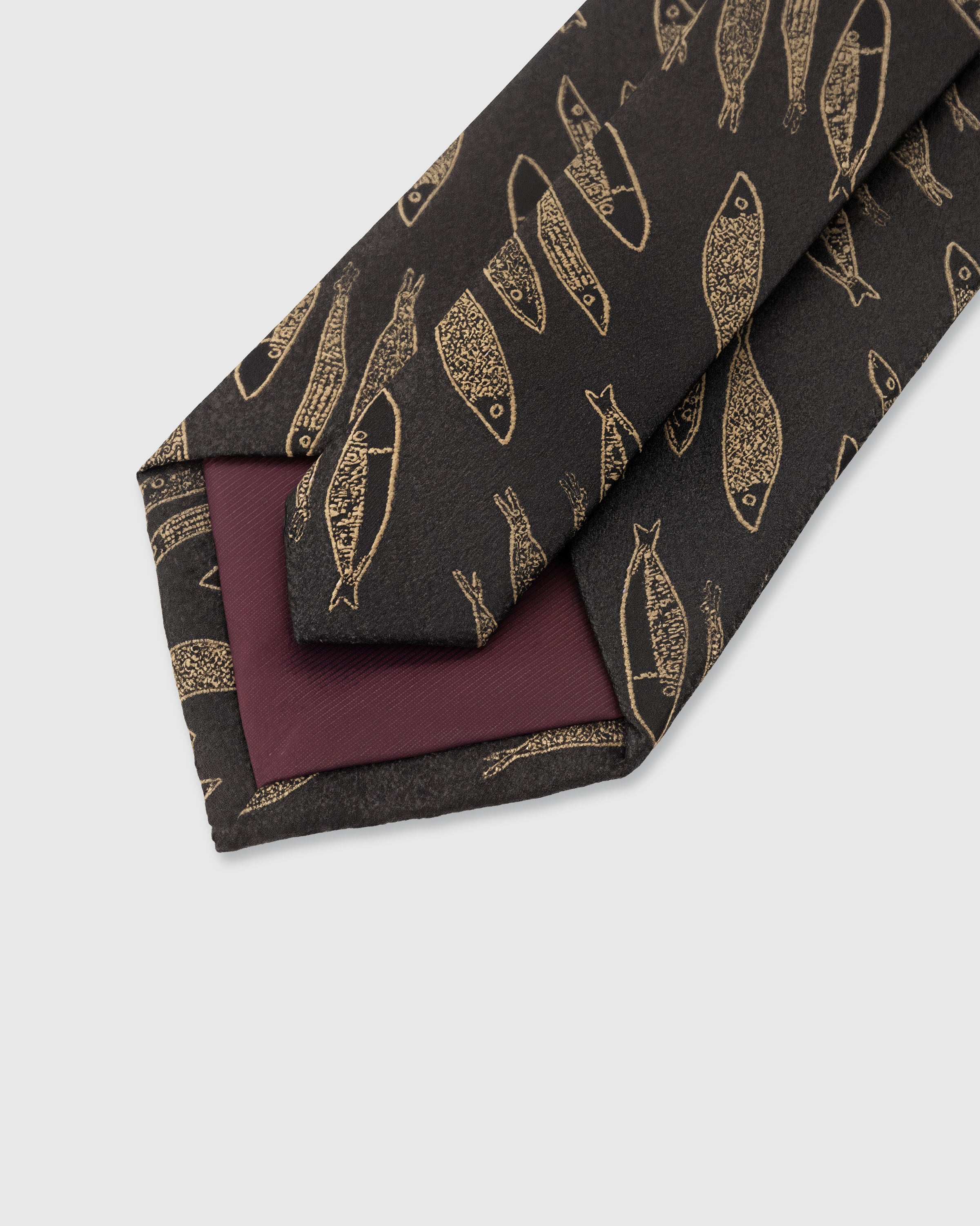 STICKYZOO Noir Sardine Tie — 45° bias-cut Italian method, structured interlining, hand-finished interior
