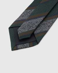STICKYZOO Evergreen Textured Stripe Tie back detail showing structured interlining and hand-finished slip stitching, 145 x 8 cm