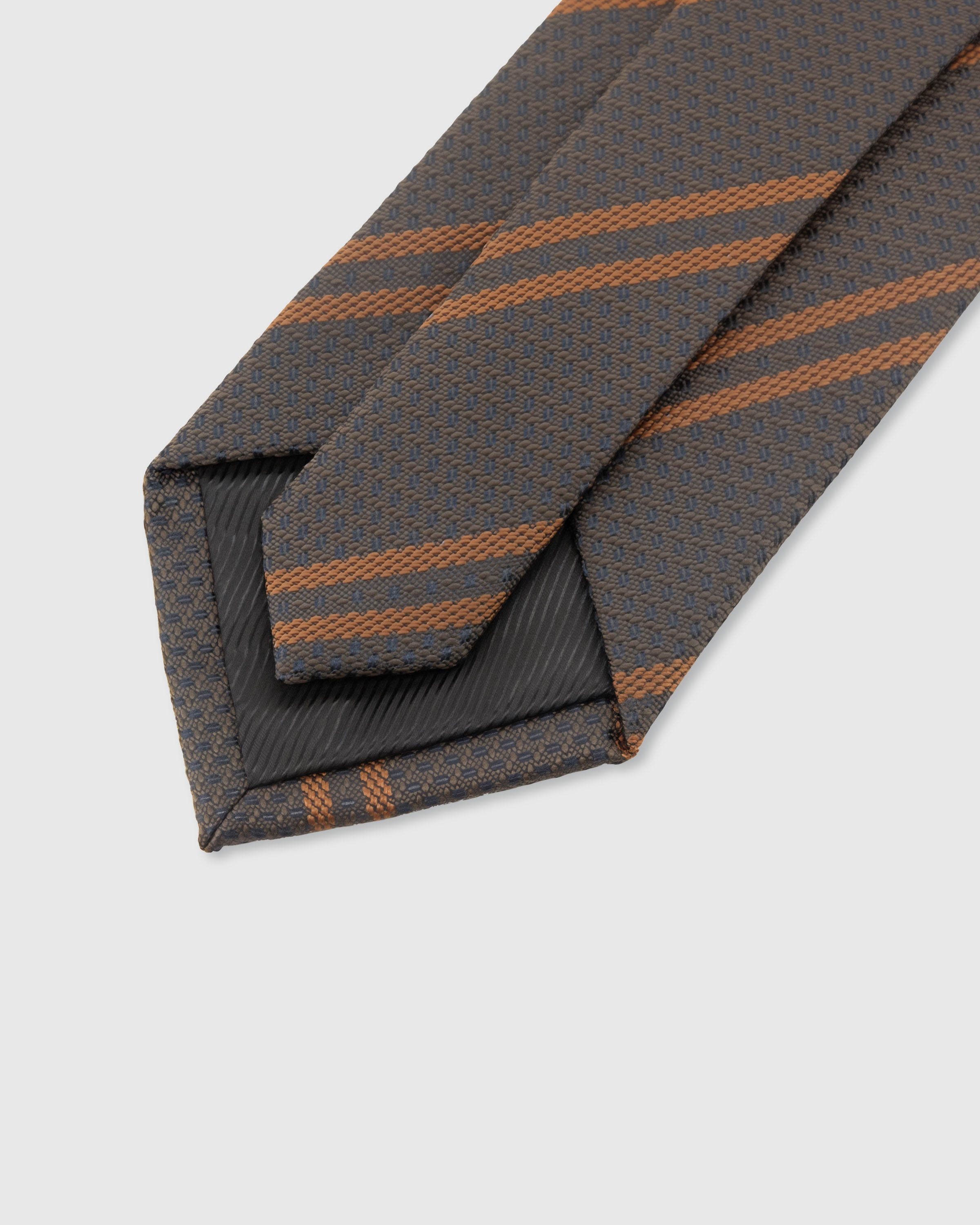 STICKYZOO Slate Copper Stripe Tie — 45° bias-cut Italian method, structured interlining, hand-finished interior