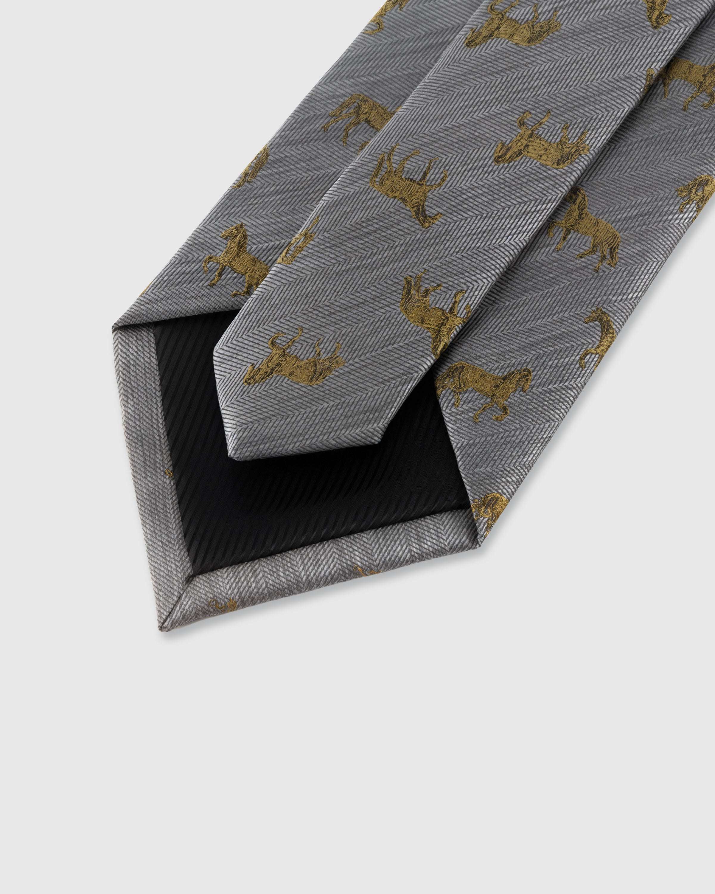 STICKYZOO Silver Stallion Tie — 45° bias-cut Italian method, structured interlining, hand-finished interior