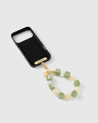 Matcha bead strap attached to a phone case with the included Phone Strap Card