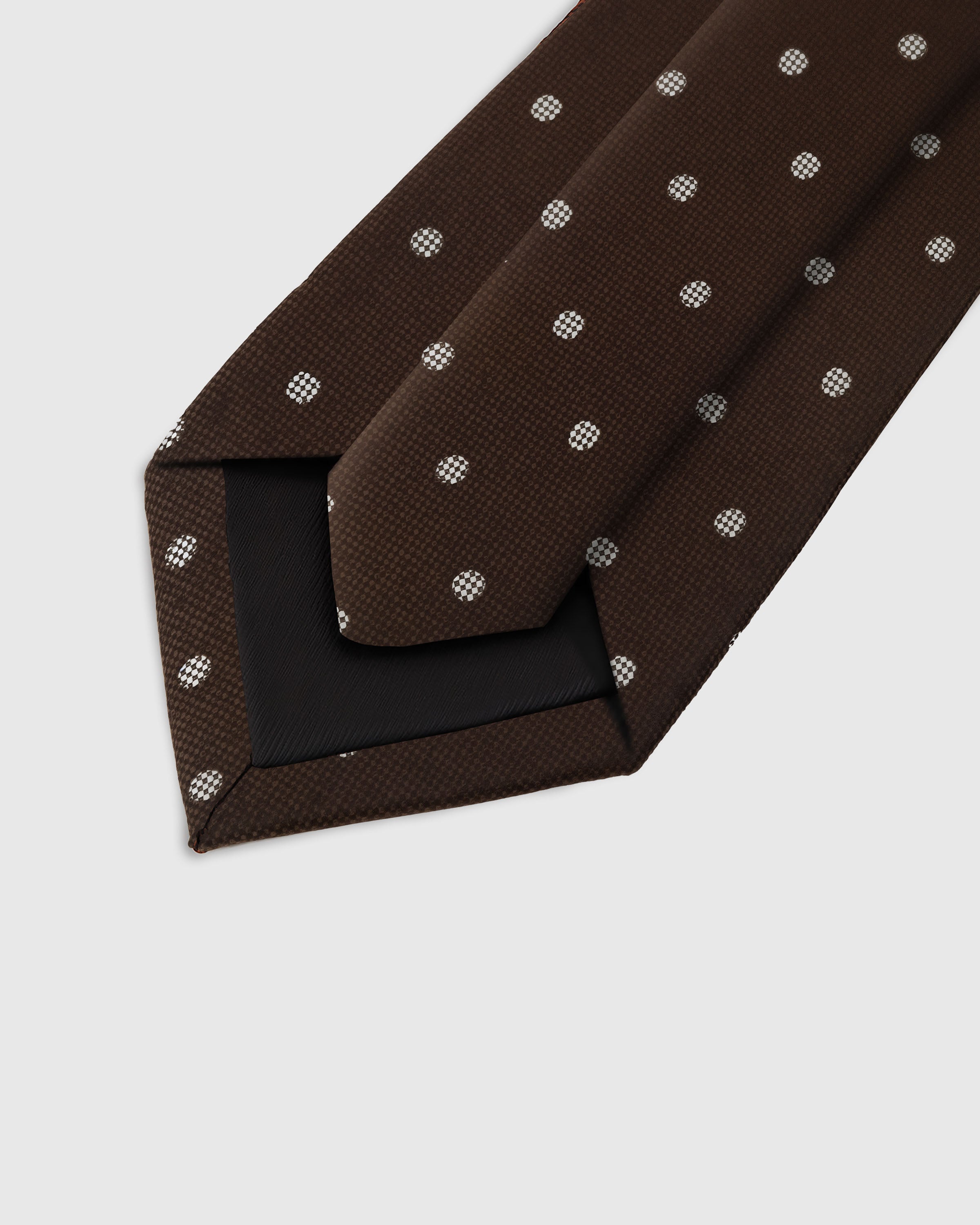 STICKYZOO Walnut Polka Tie back detail showing structured interlining and hand-finished slip stitching, 145 x 8 cm
