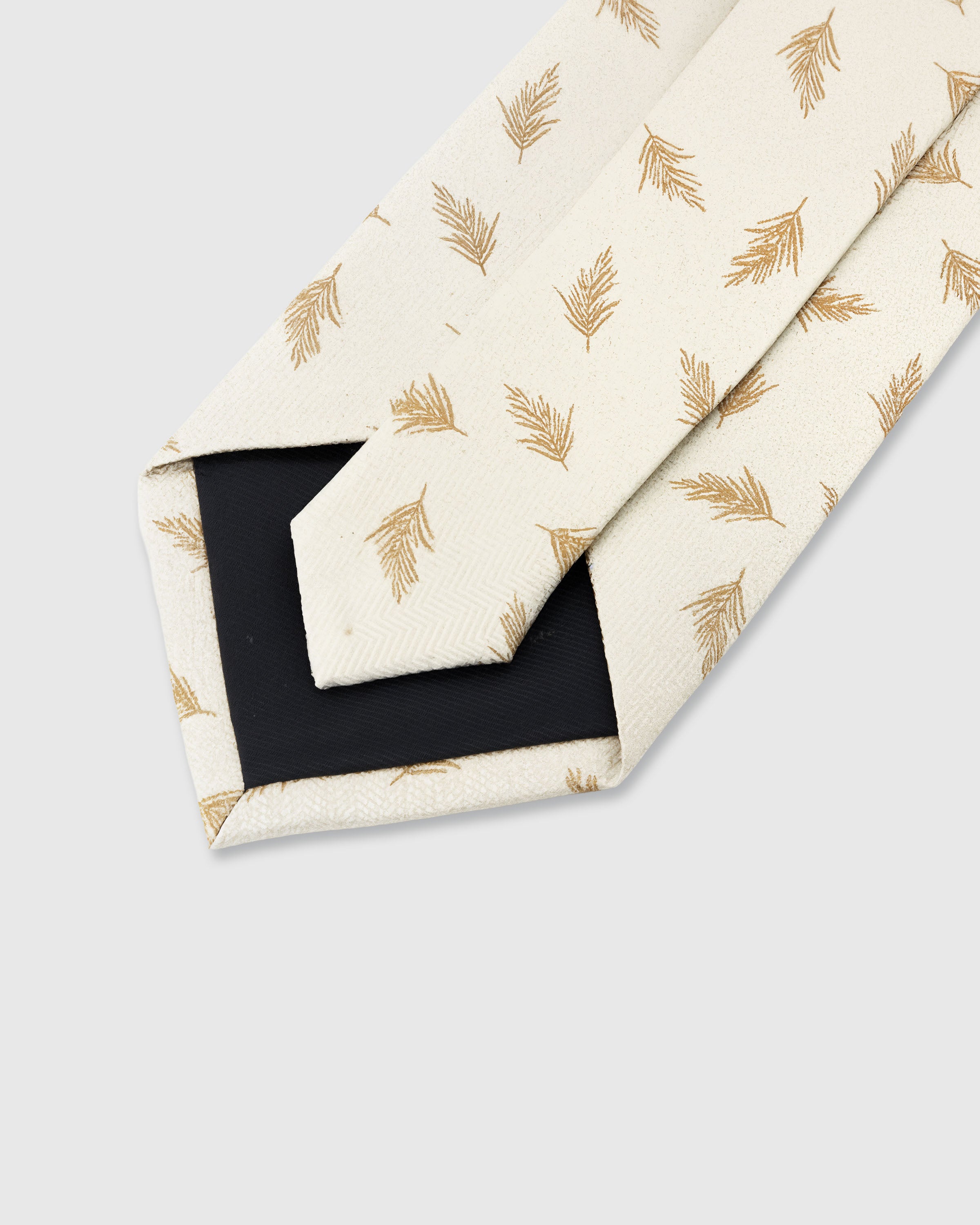 STICKYZOO Ivory Feather Tie — 45° bias-cut Italian method, structured interlining, hand-finished interior