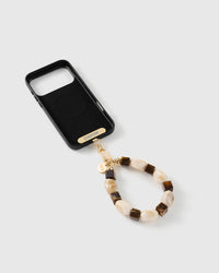 Cocoa bead strap attached to a phone case with the included Phone Strap Card