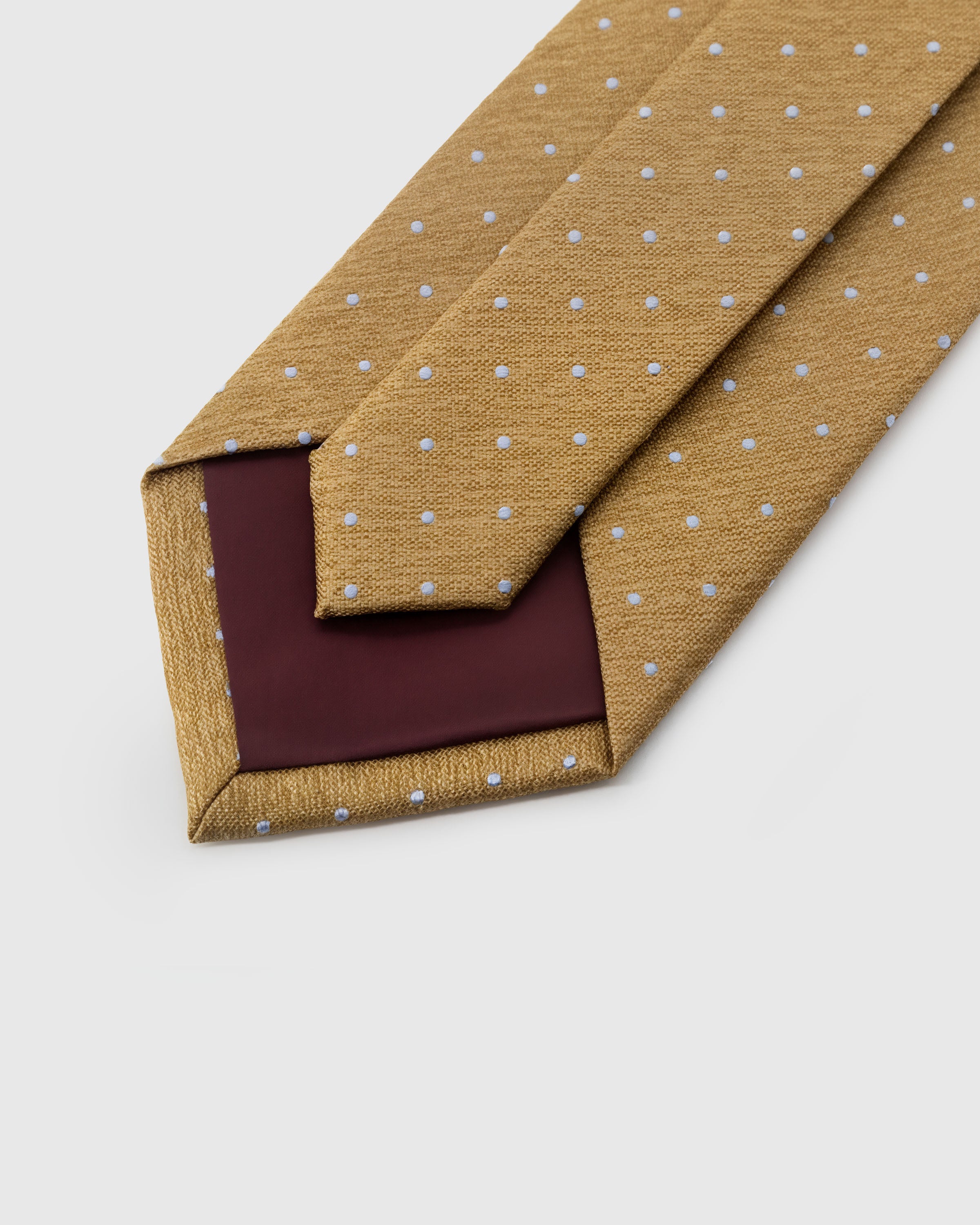 {{Gift-ready packaging}} STICKYZOO Honey Pin Dot Tie back detail showing structured interlining and hand-finished slip stitching, 145 × 8 cm
