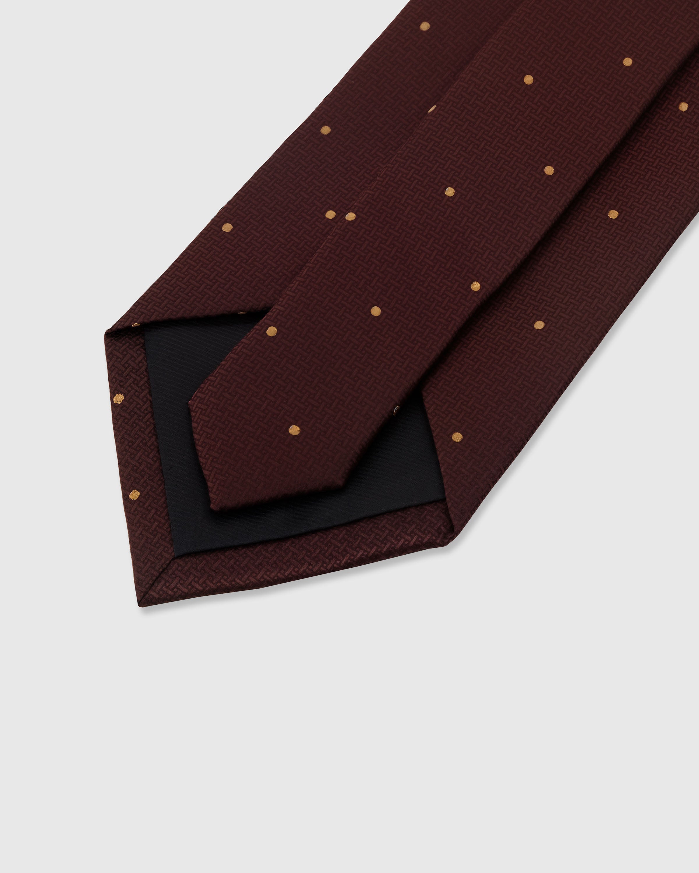 STICKYZOO Claret Polka Tie rated 4.9 stars, structured interlining and hand-finished slip stitching, 145 x 8 cm