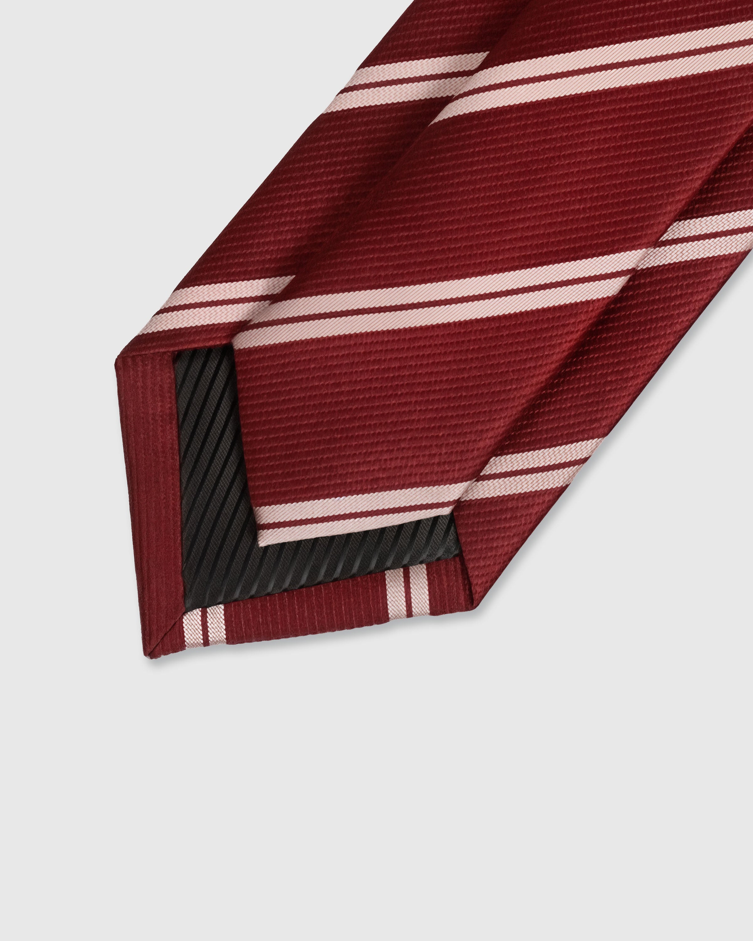 STICKYZOO Crimson Stripe Tie — 45° bias-cut Italian method, structured interlining, hand-finished interior