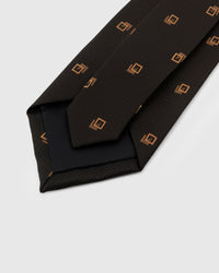 STICKYZOO Espresso Crest Tie interior with structured interlining and hand-finished slip stitching, 145 x 8 cm