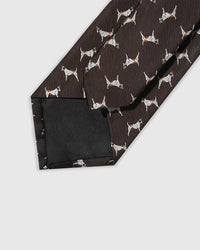Hand-finished interior Pointer Tie back view showing structured interlining and tipping on dark brown mulberry silk