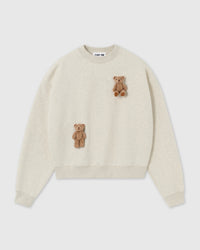 STICKYZOO Saint Teddy Bear Sweatshirt in light gray with dual hand-stitched 3D plush teddy bear appliques