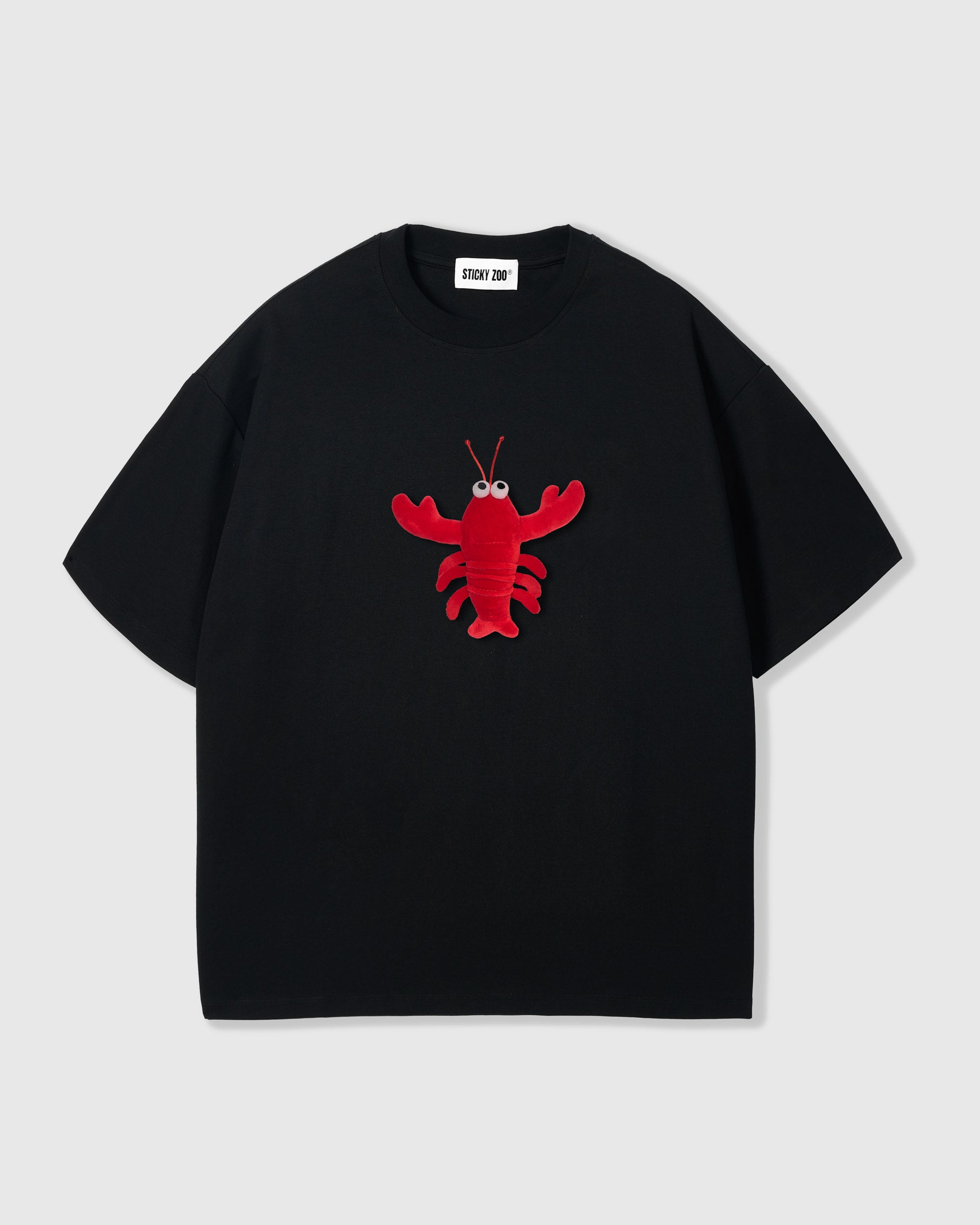 Handmade Plush Shrimp Tee · 230gsm Cotton, Oversized Black