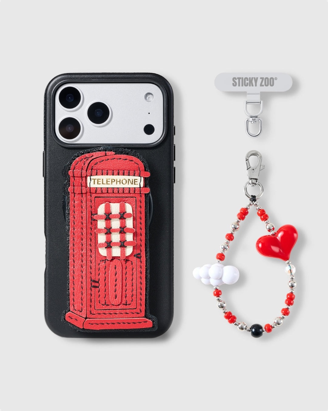 Sticky Zoo® – London Calling Charm Phone Case Set – Leather, Heart
