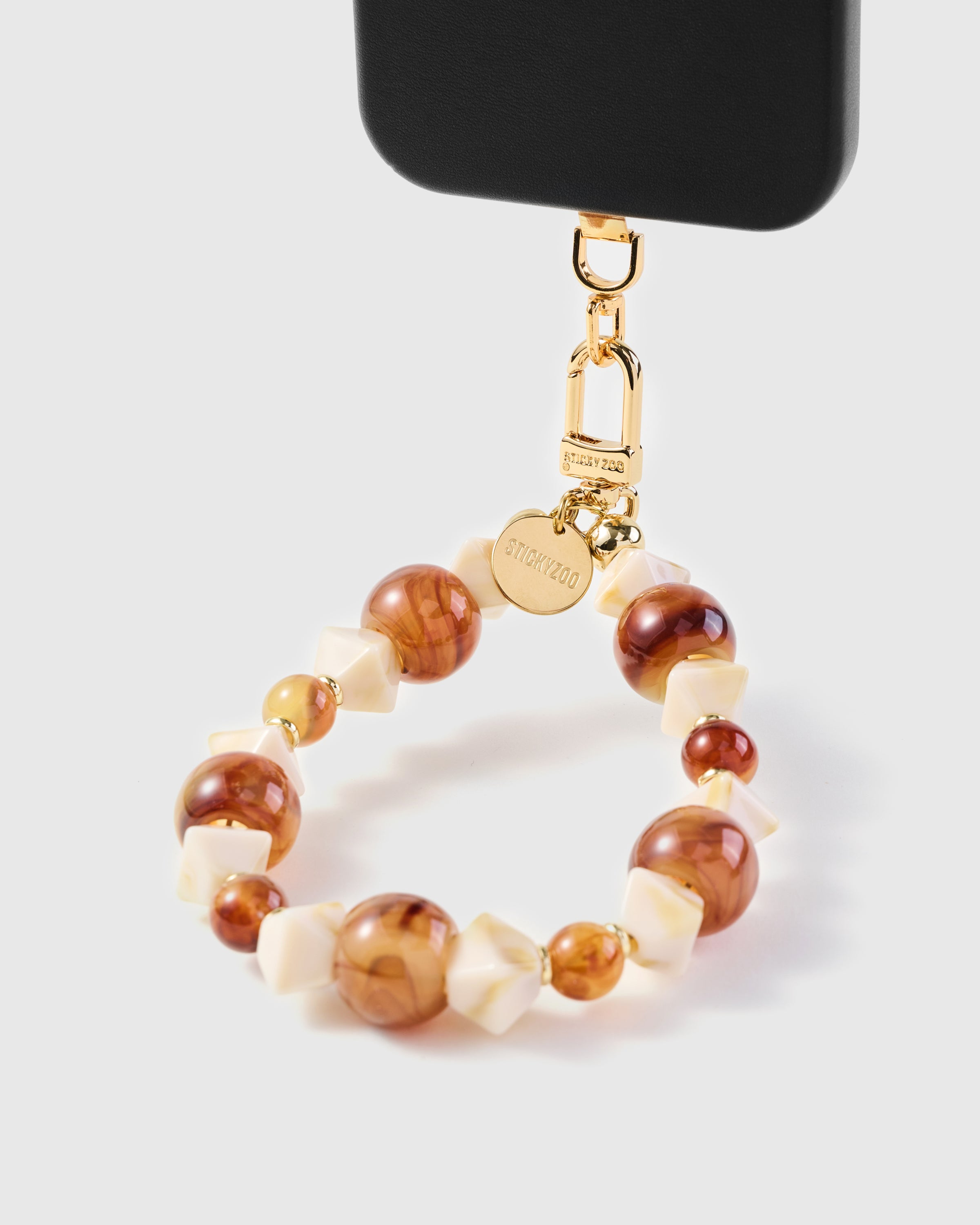 Amber Marble Stone Phone Strap — Handmade Mixed Bead Wristlet
