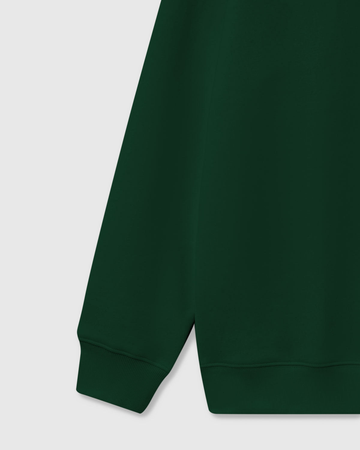 STICKYZOO Cherry Sweatshirt in green sleeve and hem detail showing ribbed cuffs and premium cotton construction