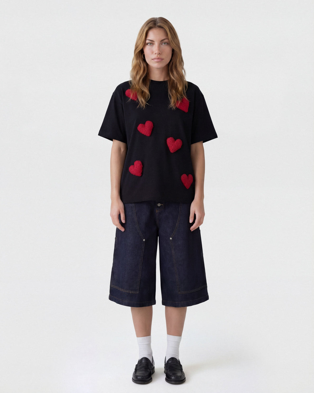 230gsm Plush Heart T-Shirt · Handmade 3D Cotton Tee – STICKYZOO®