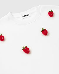 Back view of cream Strawberry Sweatshirt showing smooth construction and dropped shoulders