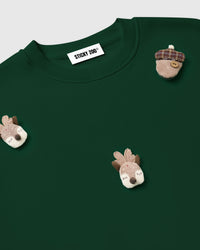 Back view of STICKYZOO Reindeer and Acorn Sweatshirt in green showing clean construction