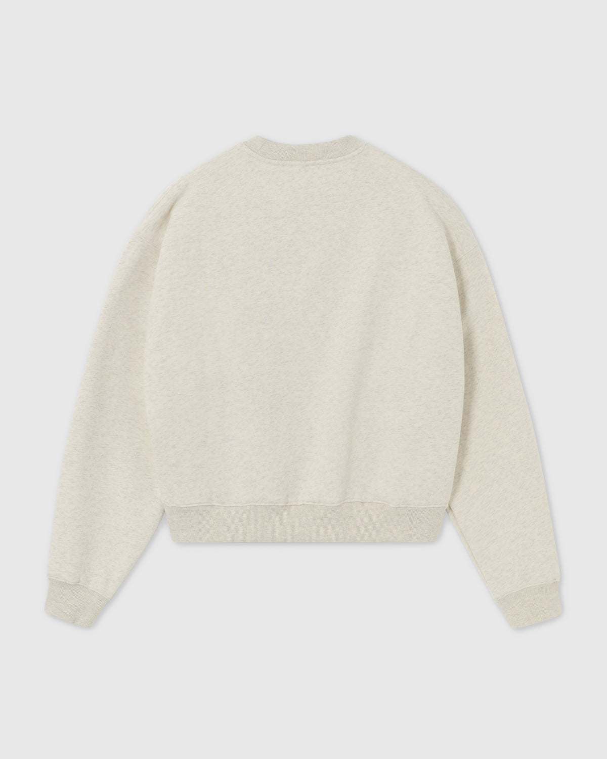 {{Built to last, not fade}} Back view of STICKYZOO Saint Teddy Bear Sweatshirt in light gray showing clean construction
