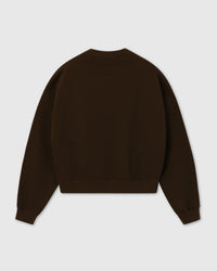 Back view of STICKYZOO Saint Teddy Bear Sweatshirt in dark brown showing dropped shoulder seam and construction