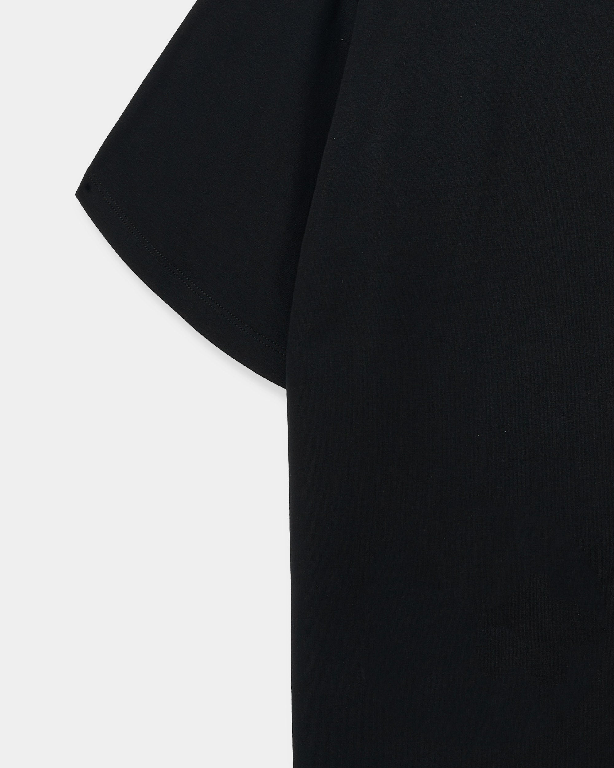 Close-up of shoulder and sleeve on black Hug-Me Bear T-Shirt showing fabric weight
