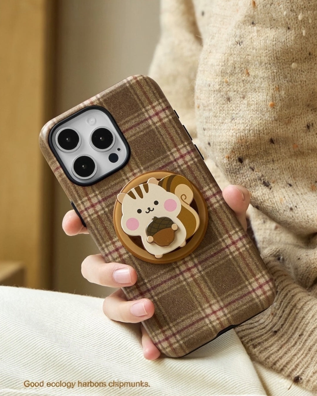 Brown Plaid Phone Case Sticky Zoo® – Squirrel IPhone Case With