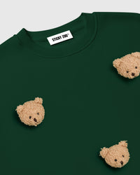 Back view of STICKYZOO Sticky Bear Sweatshirt in green showing oversized boxy proportions