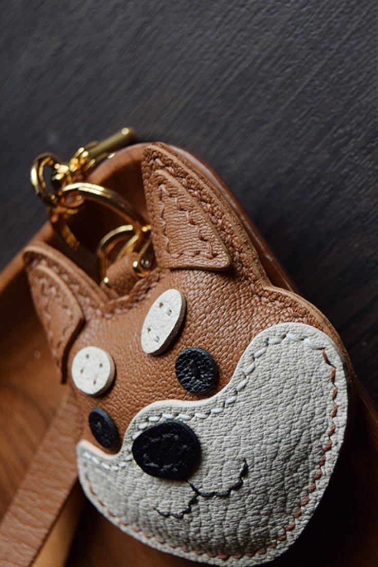 Cute Shiba popular Inu Sunflower Genuine Leather Bag Charm