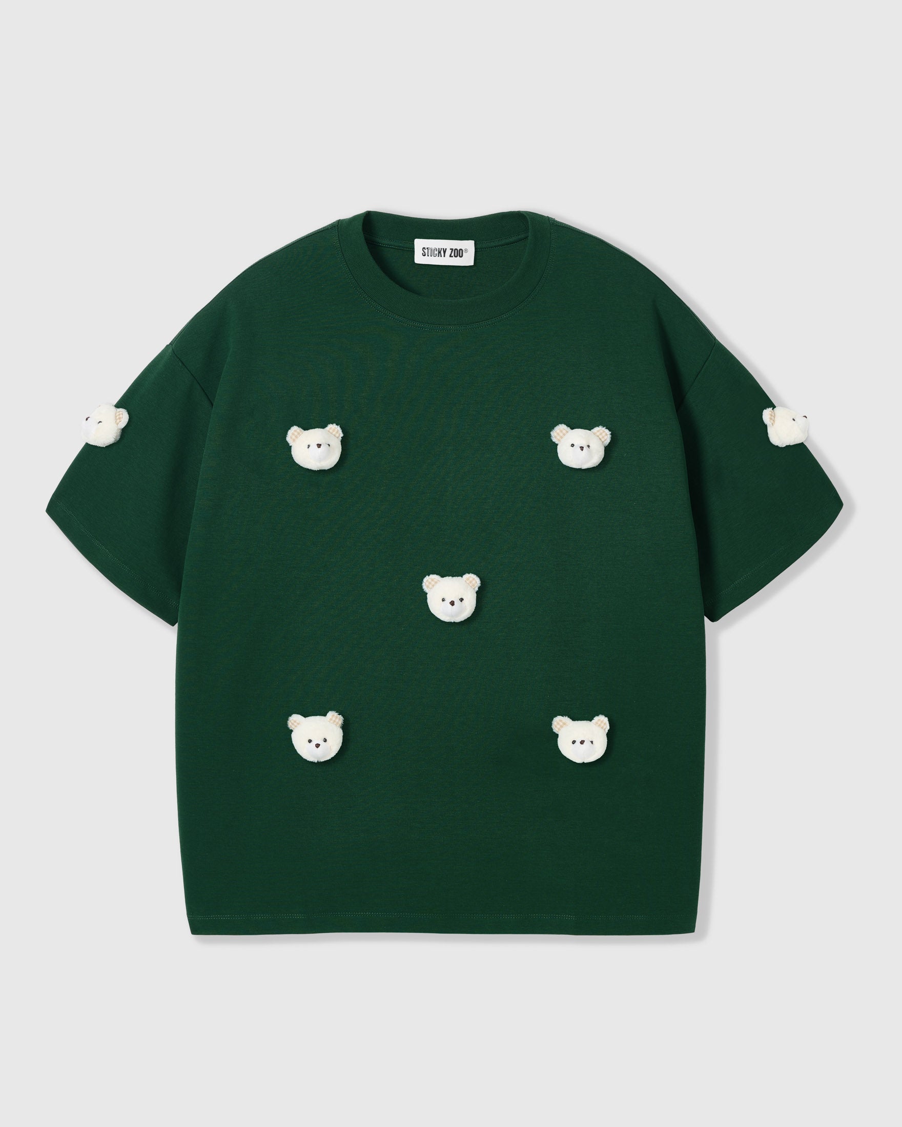 BEAR CHECKERED EAR WHITE T-SHIRT