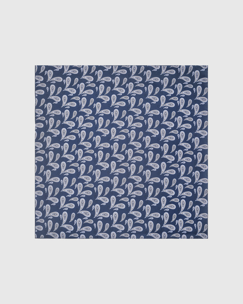 Navy boteh silk scarf with hand-illustrated paisley in cornflower and cream by STICKYZOO