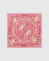 Wildwood carnival silk scarf with hand-illustrated woodland creatures on a pink field by STICKYZOO