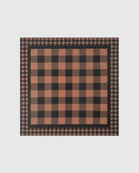 Cognac gingham silk scarf with hand-illustrated buffalo check and fine gingham border by STICKYZOO