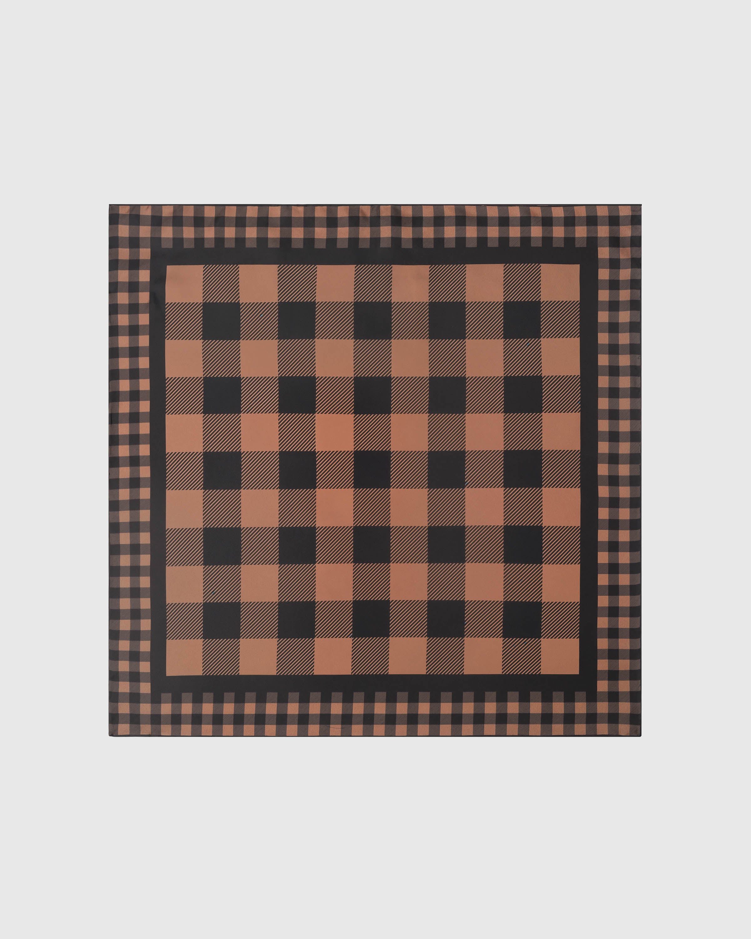 Cognac gingham silk scarf with hand-illustrated buffalo check and fine gingham border by STICKYZOO