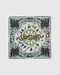 Serpent thicket silk scarf with hand-illustrated botanical and serpent print on ivory silk by STICKYZOO