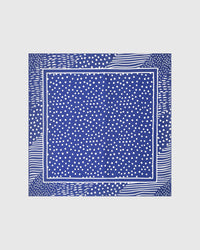 Stardust dots silk scarf with hand-illustrated dots and stripes in ivory on cobalt by STICKYZOO