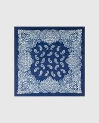Porcelain paisley silk scarf with ivory paisley wreaths on a navy field by STICKYZOO