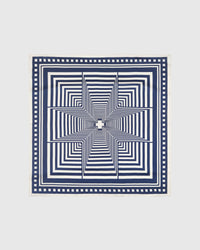 Optical stripe silk scarf with hand-illustrated chevron pattern in navy and ivory by STICKYZOO