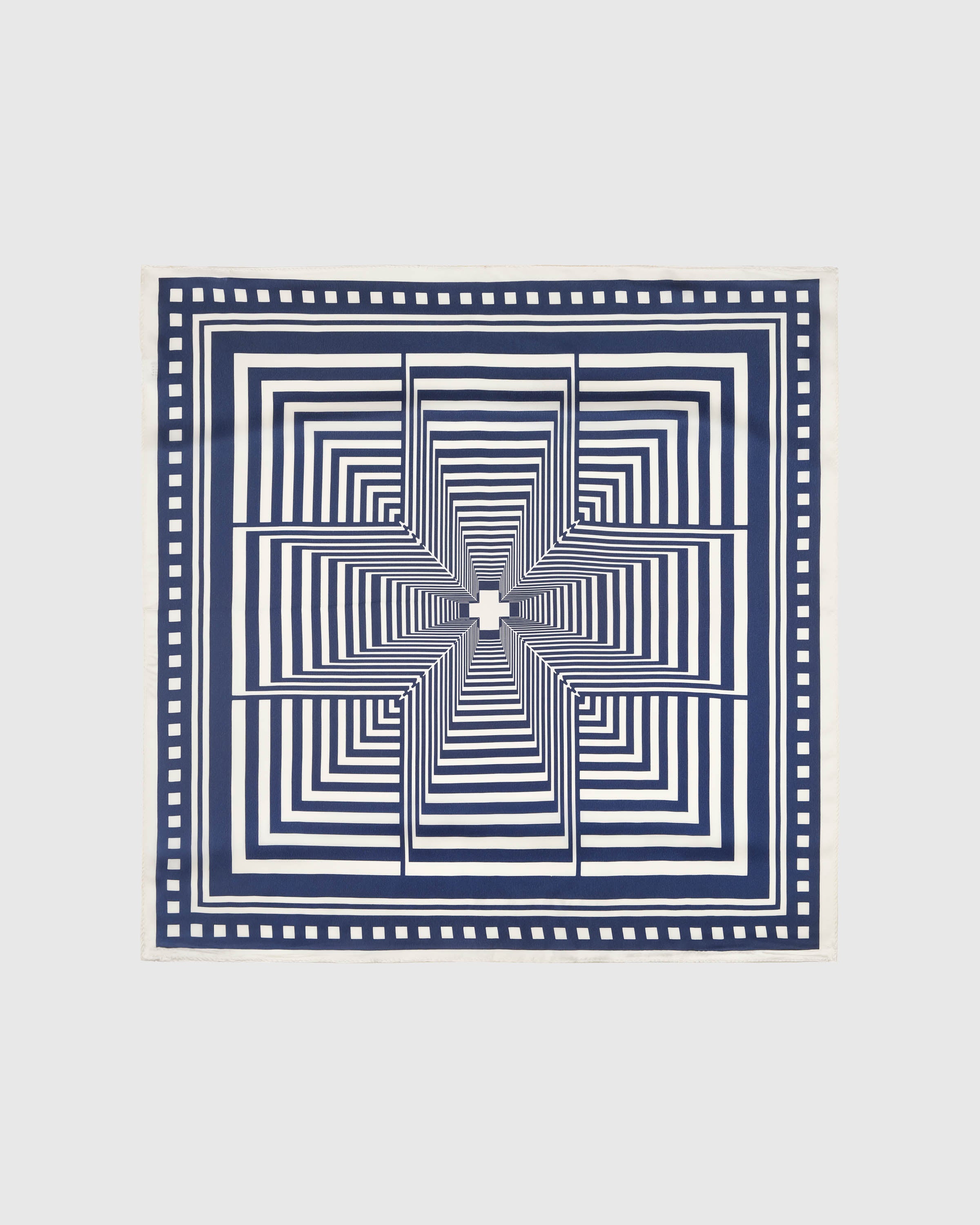 Optical stripe silk scarf with hand-illustrated chevron pattern in navy and ivory by STICKYZOO