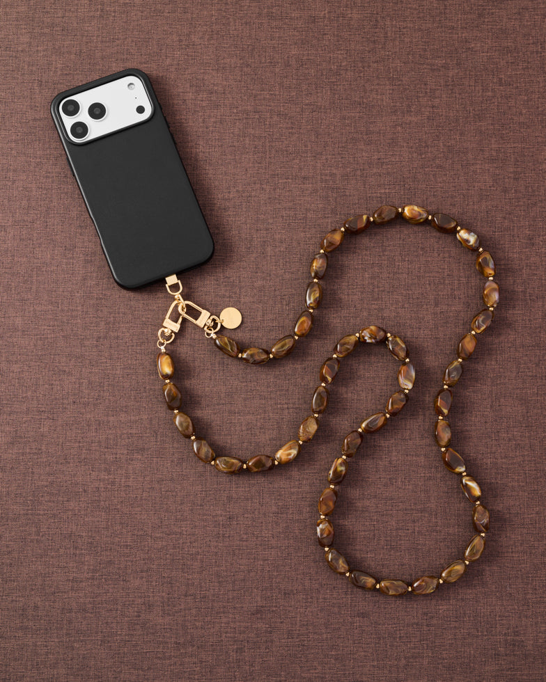 Elongated Marble Bead Phone Strap — Handmade Amber Wristlet