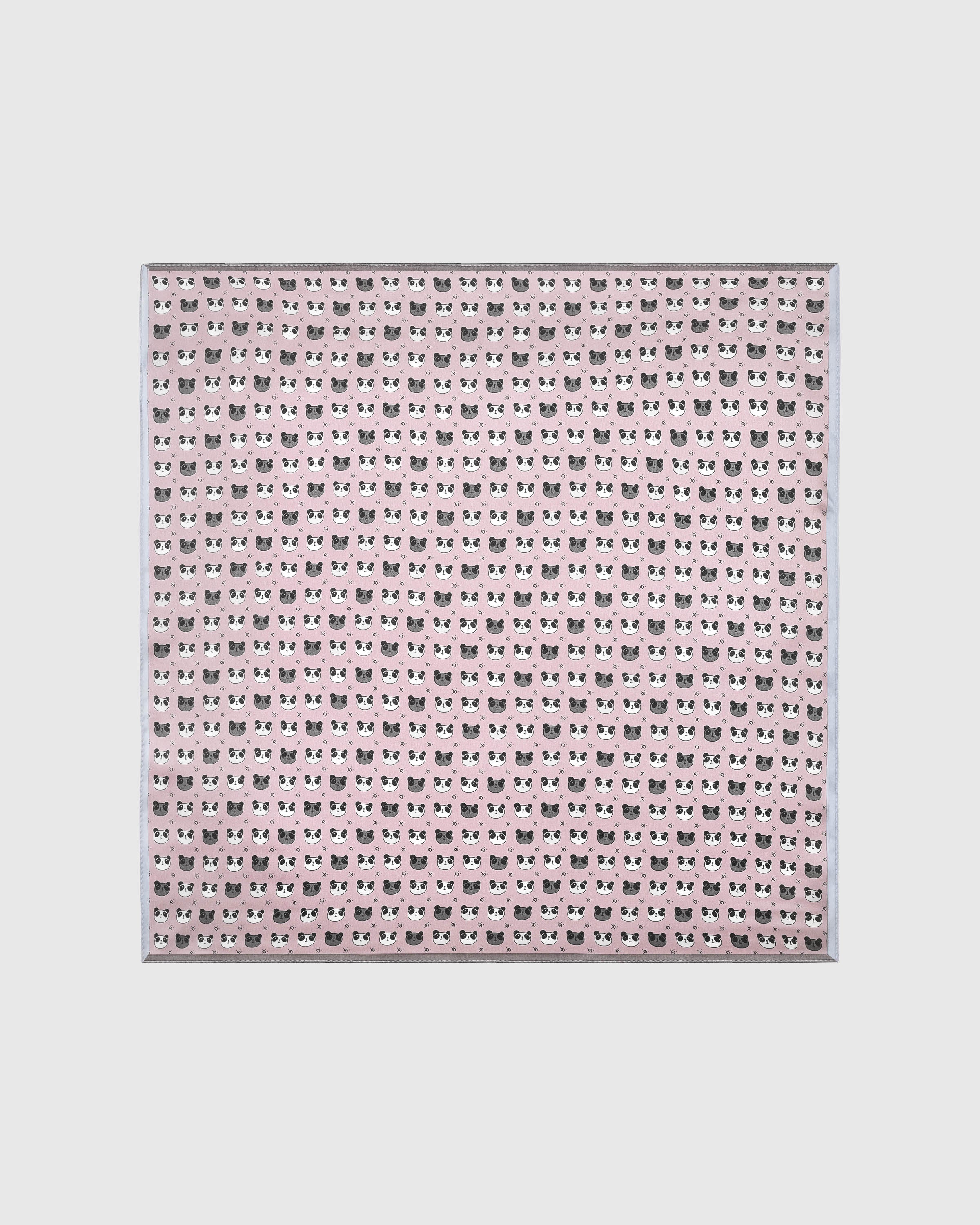 Blush panda silk scarf with hand-illustrated panda faces on a soft pink field by STICKYZOO