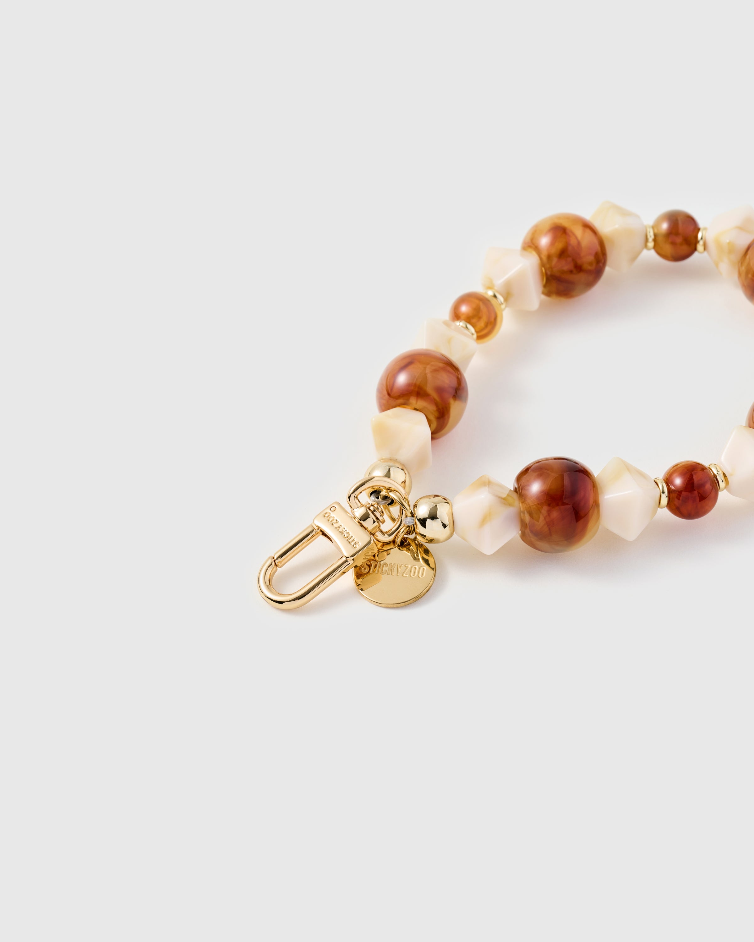 Amber Marble Stone Phone Strap — Handmade Mixed Bead Wristlet