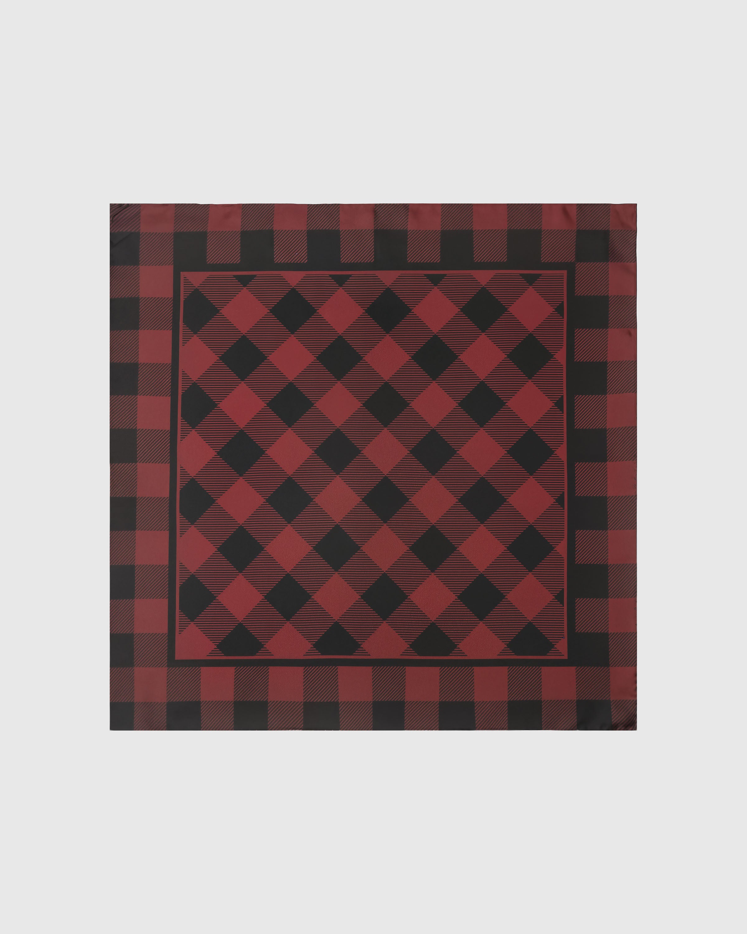 Buffalo check silk scarf in burgundy and charcoal with diagonal twill shading by STICKYZOO