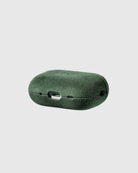 Back view of evergreen Alcantara case showing USB-C port and speaker cutouts