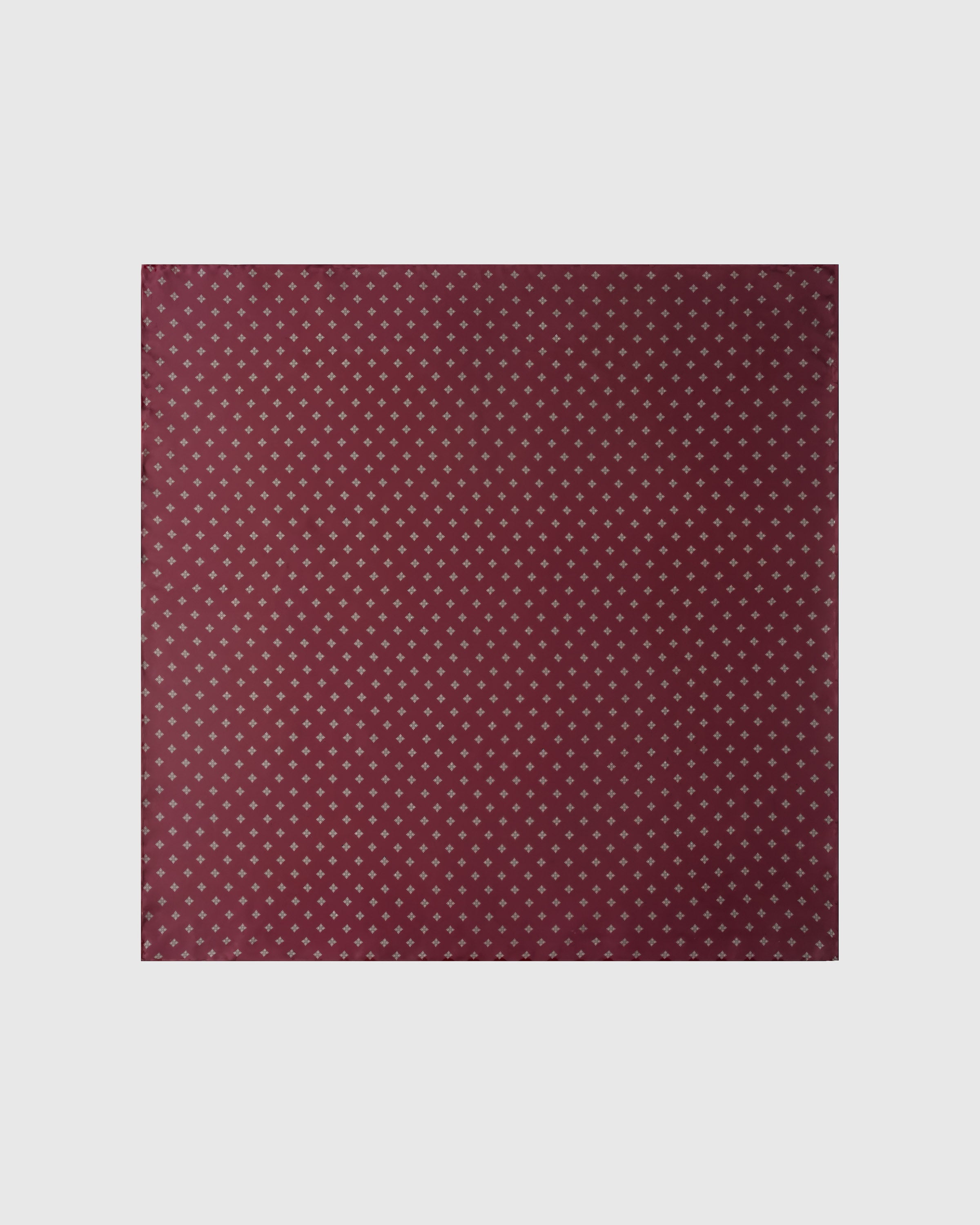 Foulard carré silk scarf with silver florets on a burgundy micro-print field by STICKYZOO